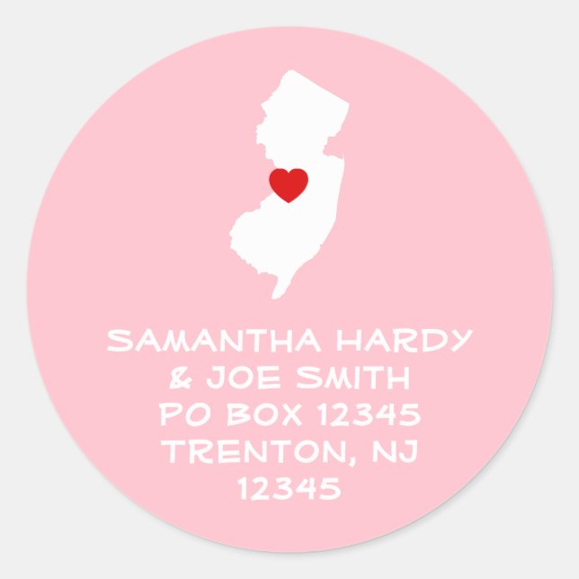 Sticker Rond Adresse du New Jersey au cœur rouge (Devant)