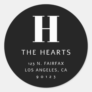 Sticker Rond Adresse et monogramme de retour moderne modifiable