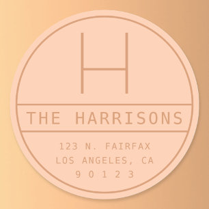 Sticker Rond Adresse et monogramme modernes   Pêche