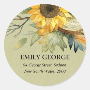 STICKER ROND ADRESSE FLORALE DE COULEUR D'EAU JAUNE DE KRAFT