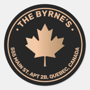 Sticker Rond Adresse Gold Canadian Maple Leaf