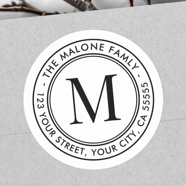 Sticker Rond Adresse initiale minimale de retour blanc (Monogram initial minimal white return address classic round sticker)