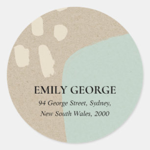 STICKER ROND ADRESSE KRAFT AQUA BLEU ABSTRAITE MODERNE