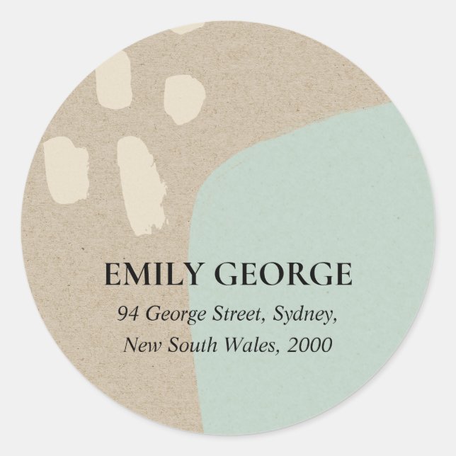 STICKER ROND ADRESSE KRAFT AQUA BLEU ABSTRAITE MODERNE (Devant)