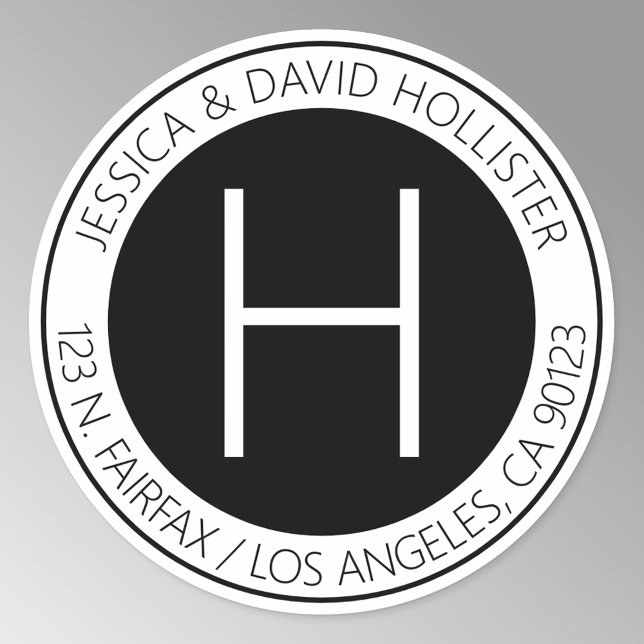 Sticker Rond Adresse ou produit de retour noir et blanc moderne (Créateur téléchargé)