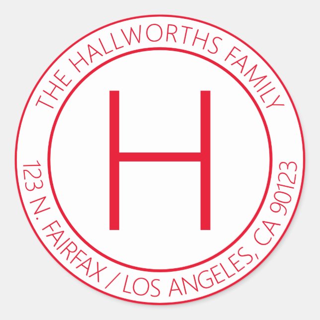 Sticker Rond Adresse ou produit de retour rouge et blanc modern (Devant)