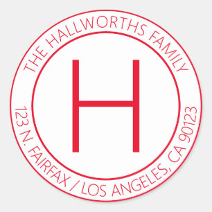 Sticker Rond Adresse ou produit de retour rouge et blanc modern