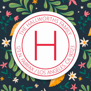 Sticker Rond Adresse ou produit de retour rouge et blanc modern