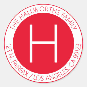 Sticker Rond Adresse ou produit de retour rouge et blanc modern