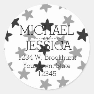 Sticker Rond Adresse personnalisée par étoiles de gris