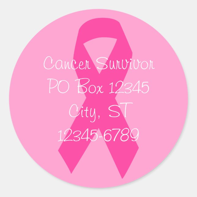 Sticker Rond Adresse Ruban Rose (Devant)
