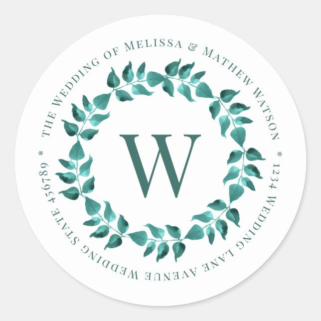Sticker Rond Adresse Sceau de l'enveloppe Mariage de monogramme (Devant)