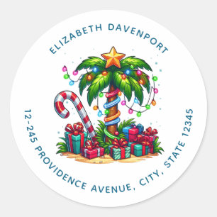 Sticker Rond Adresse Tropical Christmas Palm Tree