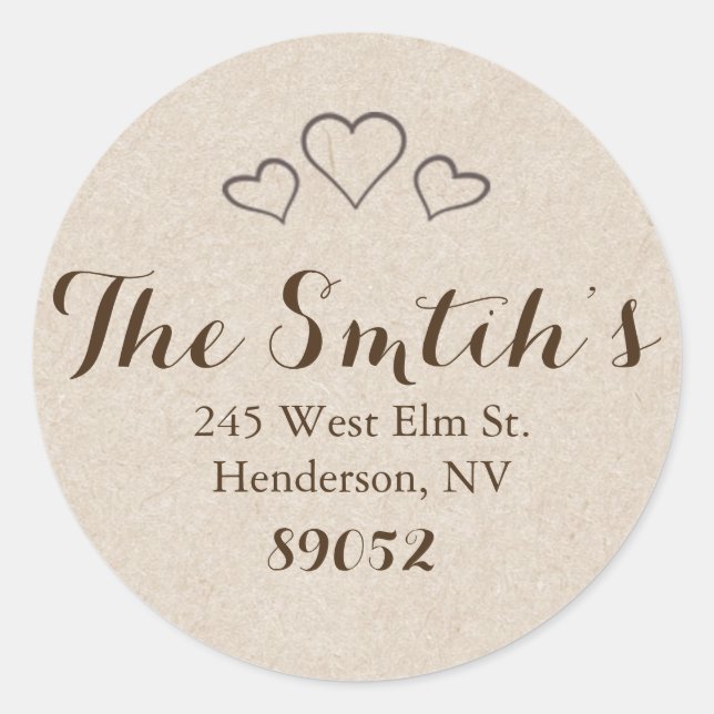 Sticker Rond Adresses de retour Cœurs rustiques (Devant)