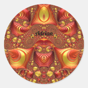 Sticker Rond ADRIAN ~ Rouge Marron Jaune Design Fractal ~