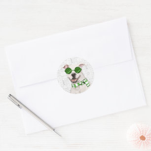 Sticker Rond Adulte à chien roux de Noël