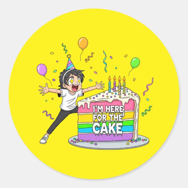 Sticker Rond Adulte au gâteau - Cadeau d'anniversaire mignon (Devant)
