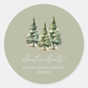 Sticker Rond Adventure Attend ! Baby shower des pins d'hiver