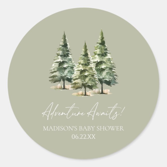 Sticker Rond Adventure Attend ! Baby shower des pins d'hiver (Devant)