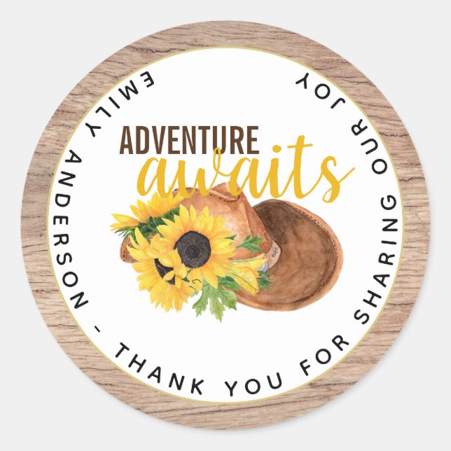 Sticker Rond Adventure Attend le Baby shower rustique des tourn (Devant)