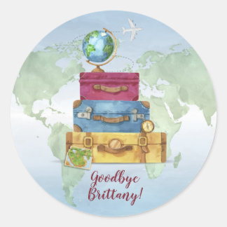 Sticker Rond Adventure Attend Les Valises En Sortant Adieu