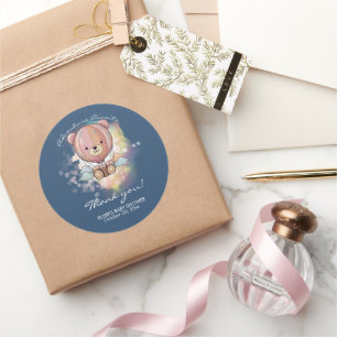 Sticker Rond Adventure Await Bear Hot Air Balloon Baby shower