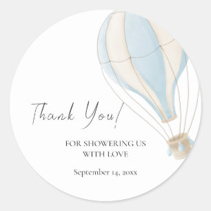 Sticker Rond Adventure Await Blue Hot Air Balloon Baby shower