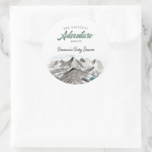 Sticker Rond Adventure Await Forest Baby shower Mountains