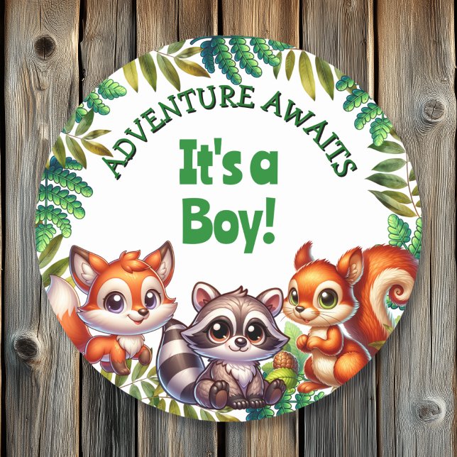 Sticker Rond Adventure Await It's a Boy Baby shower (Créateur téléchargé)