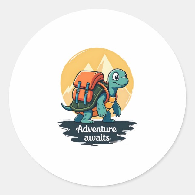 Sticker Rond Adventure Awaits is Hiking Adventures is Outdoor A (Devant)