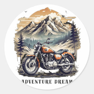 Sticker Rond Adventure Dream : Vintage Legend Bike Road trip