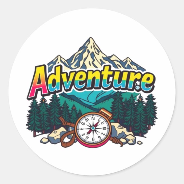 Sticker Rond Adventure Mountain – Outdoor Hiking Nature Design  (Devant)