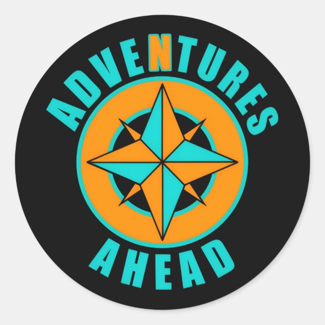 Sticker Rond Adventures Ahead Classic! (Devant)