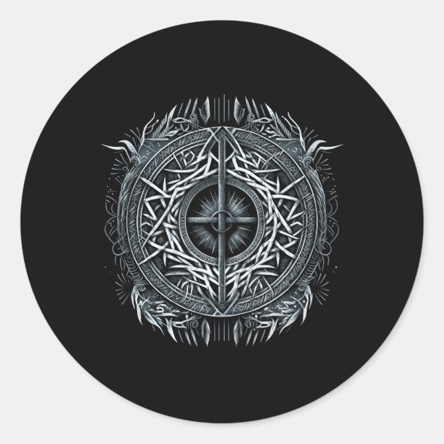 Sticker Rond Aegishjalmur North Valhalla Norse Mythologie (Devant)