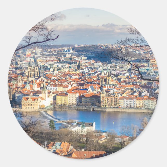 Sticker Rond Aerial view of Prague (Devant)