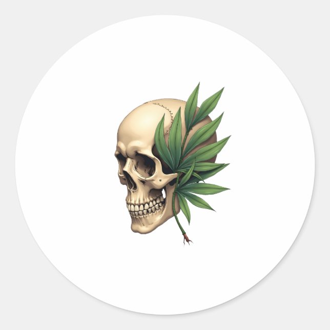 Sticker Rond Aesthetic Goth Grunge Skull Tropical Monstera Leaf (Devant)
