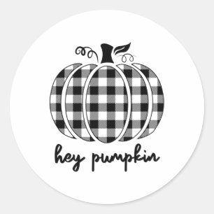 Sticker Rond Affaire Black And White Plaid Hey Pumkin