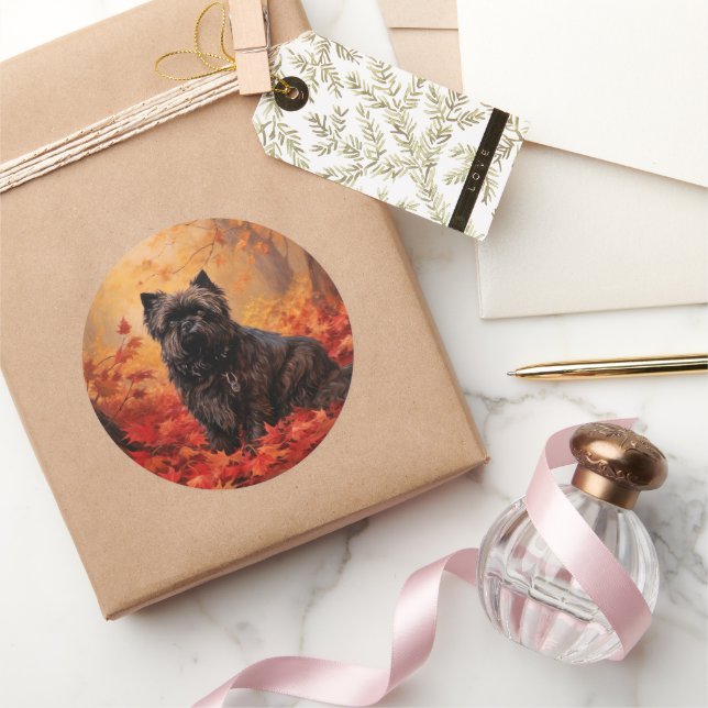 Sticker Rond Affenpinscher en automne Feuilles automne Inspiré (Cadeaux)