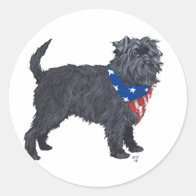 Sticker Rond Affenpinscher Patriotique (Devant)
