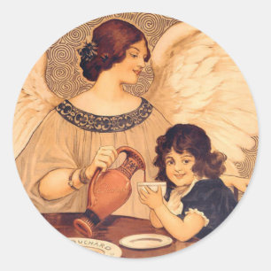 Sticker Rond Affiche Antique d'Ange au Chocolat Français : Art 
