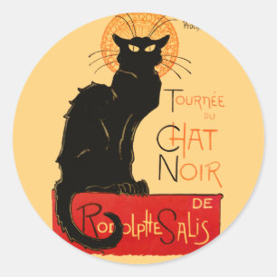 Sticker Rond Affiche Classique Chat Noir de Steinlen en Noir
