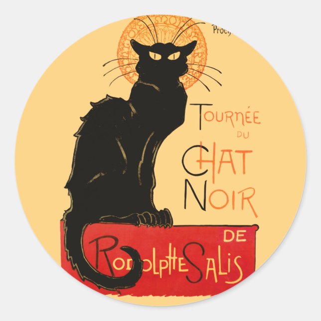 Sticker Rond Affiche Classique Chat Noir de Steinlen en Noir (Devant)
