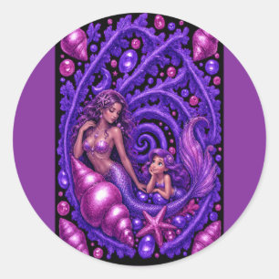 Sticker Rond Affiche d'art de rêve de mermaid de fantaisie viol