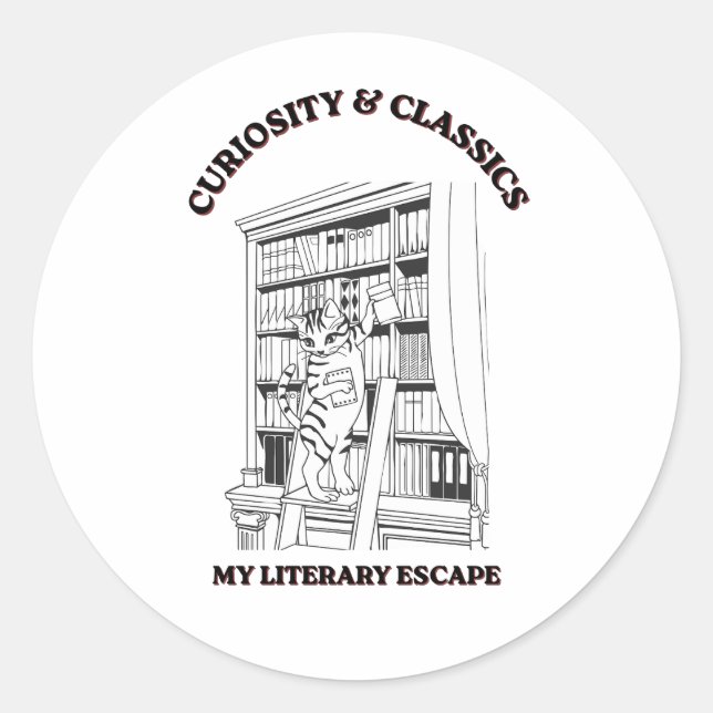 Sticker Rond Affiche d'art esthétique de bibliothécaire félin (Devant)