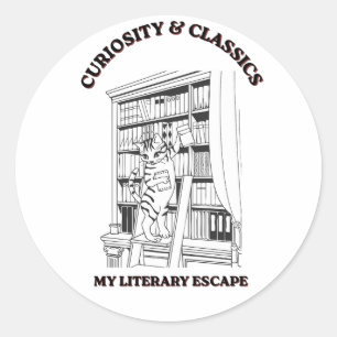 Sticker Rond Affiche d'art esthétique de bibliothécaire félin