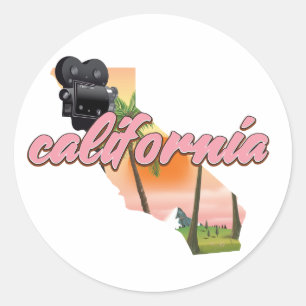 Sticker Rond Affiche de carte de Californie États-Unis