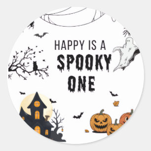 Sticker Rond Affiche de fête Halloween vintage – Maison hantée,
