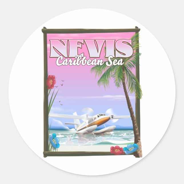 Sticker Rond affiche de Nevis Holiday. Carte (Devant)