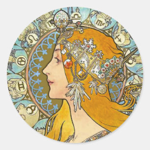 Sticker Rond Affiche de Nouveau d'art de Mucha - zodiaque -