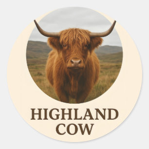 Sticker Rond Affiche de portrait de vache des Highlands avec "V
